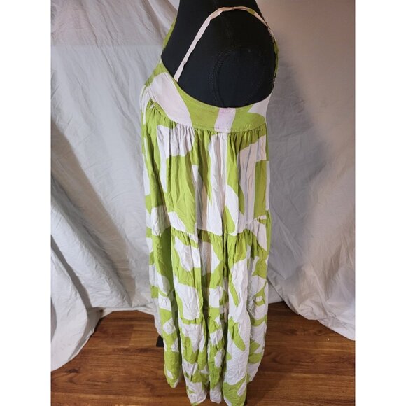 Anthropologie Abel The Label Trapeze Maxi Dress Abstract Print  Green & White XS - Picture 4 of 7